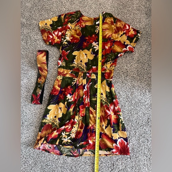 Vtg Jeffery & Dara By Linda Hutley Mini Floral Belted Dress Short Sleeve US 3/4 - Picture 4 of 10
